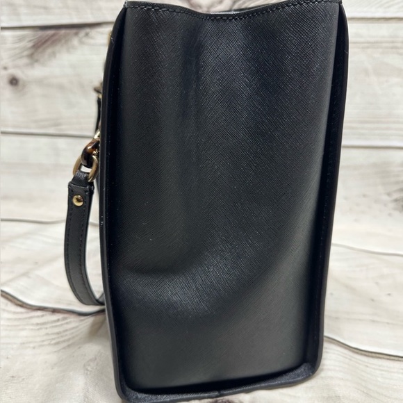 Michael Kors Sophia Shoulder Bag Purse Satchel Black Gold Saffiano Leather Large - Picture 7 of 16